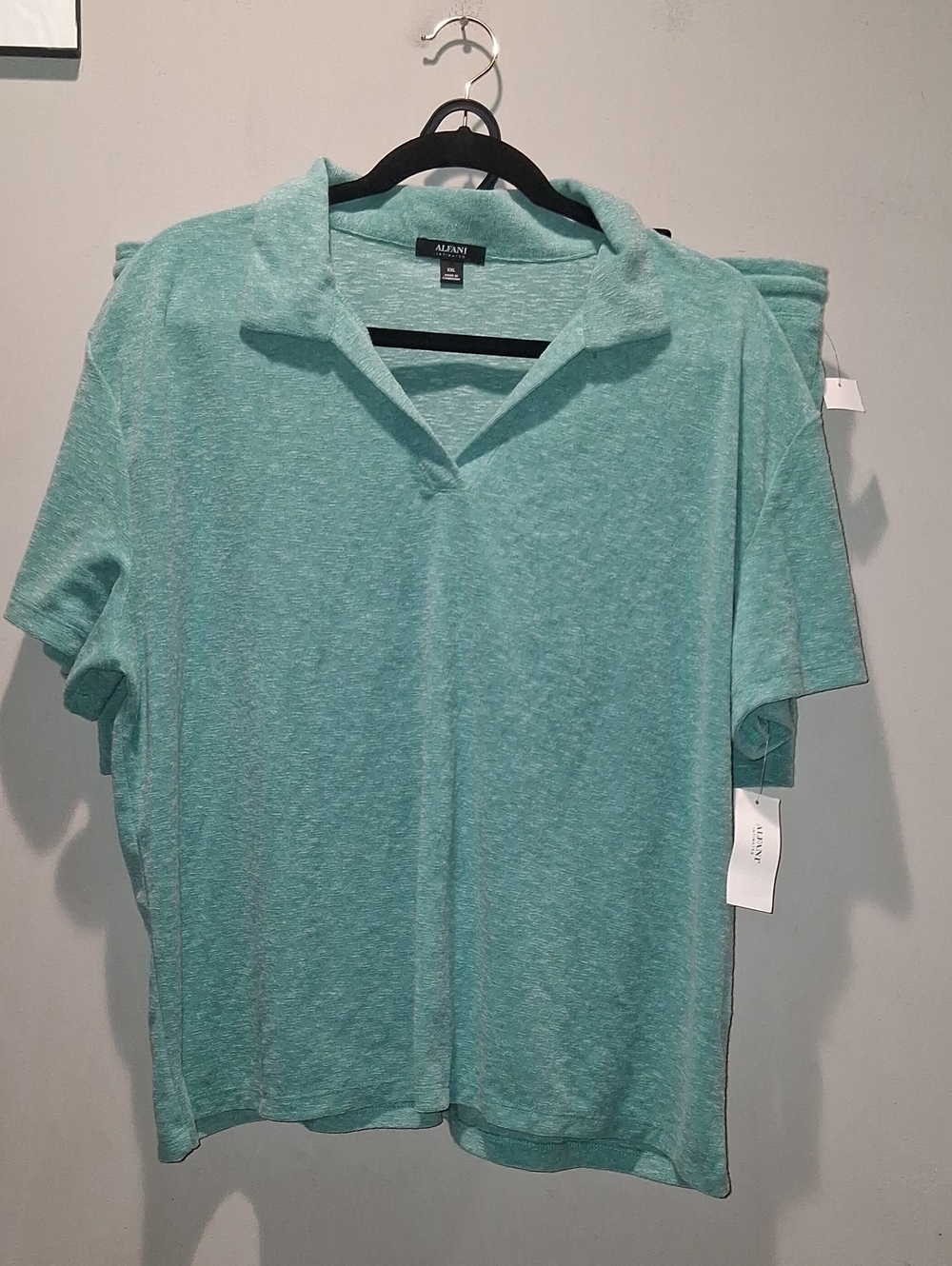 Alfani Seafoam Green Short Sleeve Polo 2pc Sleepwear